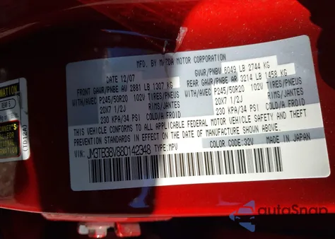 2008 Mazda Cx-9 Grand Touring z USA, uszkodzony, nr VIN JM3TB38V880142348